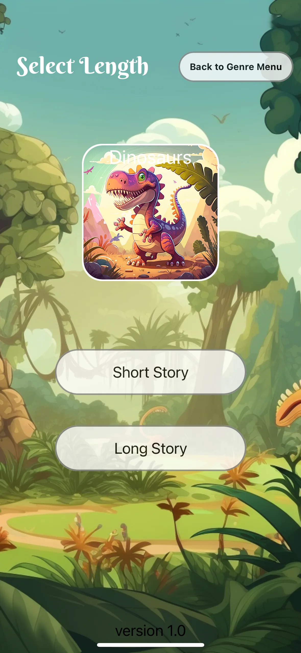 Length selection for the Dinosaurs genre, set against a jungle backdrop