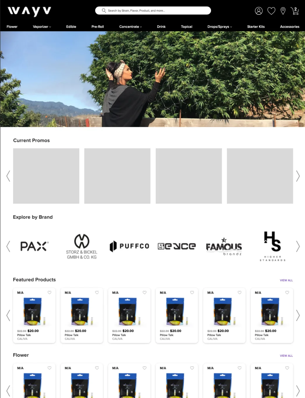 Later marketplace home page, with a simplified header and denser product rows