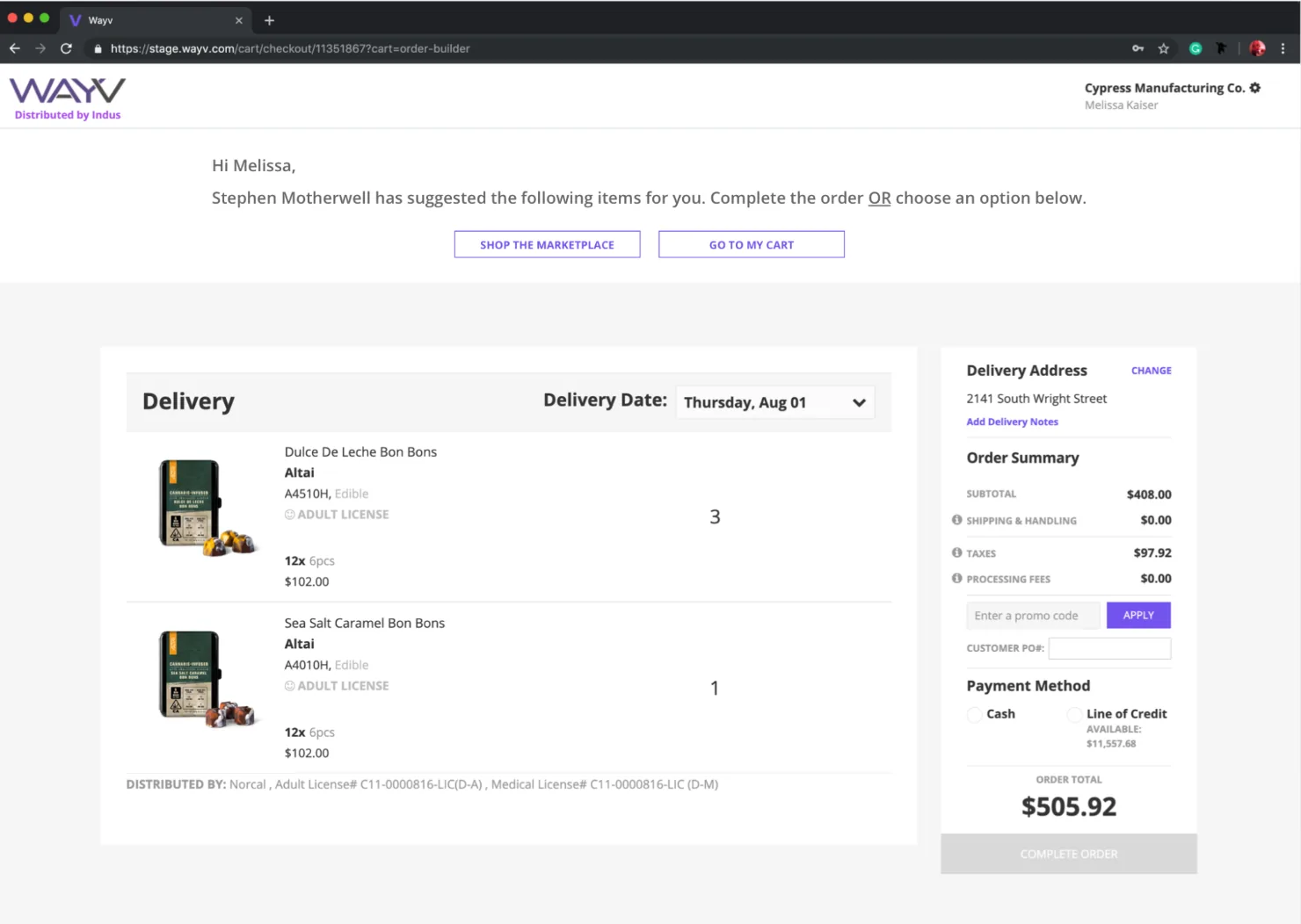 Order builder: a prepared cart sent to a buyer to complete or modify