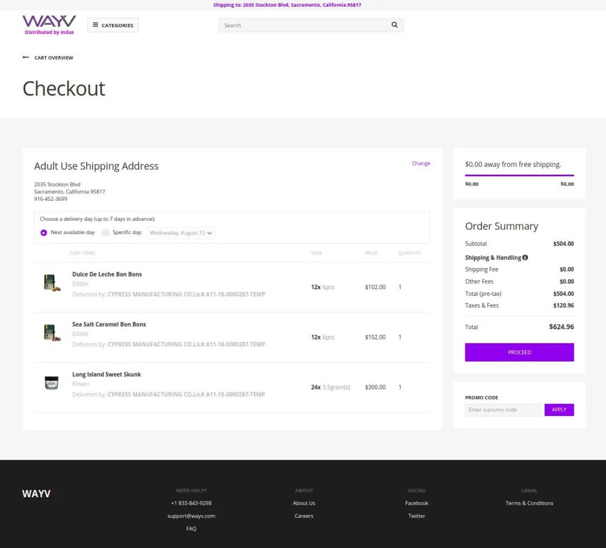 Shipped checkout, with delivery scheduling and an order summary