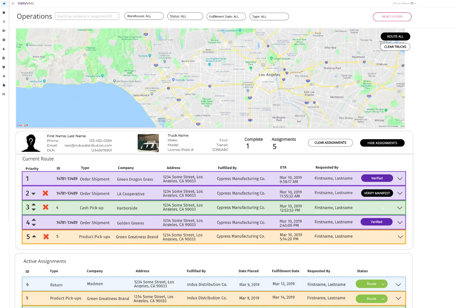 Early concept for the operations console, showing route priority and assignment states